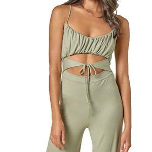 Blue Blush Sage Front Tie Jumpsuit
